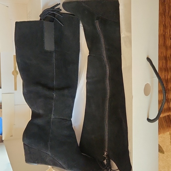 Anne Klein wide calf suede Wedge knee high boots In Box - Picture 4 of 16
